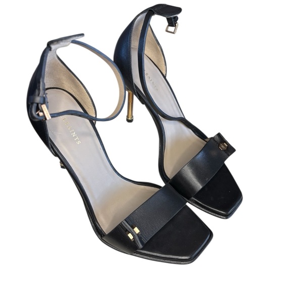AllSaints BETTY SQUARE TOE LEATHER HEELED SANDALS ankle strap sz 6 NWOB - Picture 5 of 16
